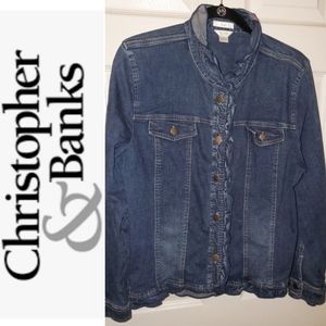 NWOT! 💞 Christopher & Banks Ruffle Hem Stretch Denim Jean Jacket